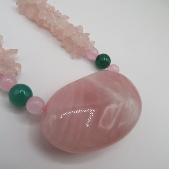 Rose Quartz and Nephrite Accent Stone Necklace - Picture 7 of 13